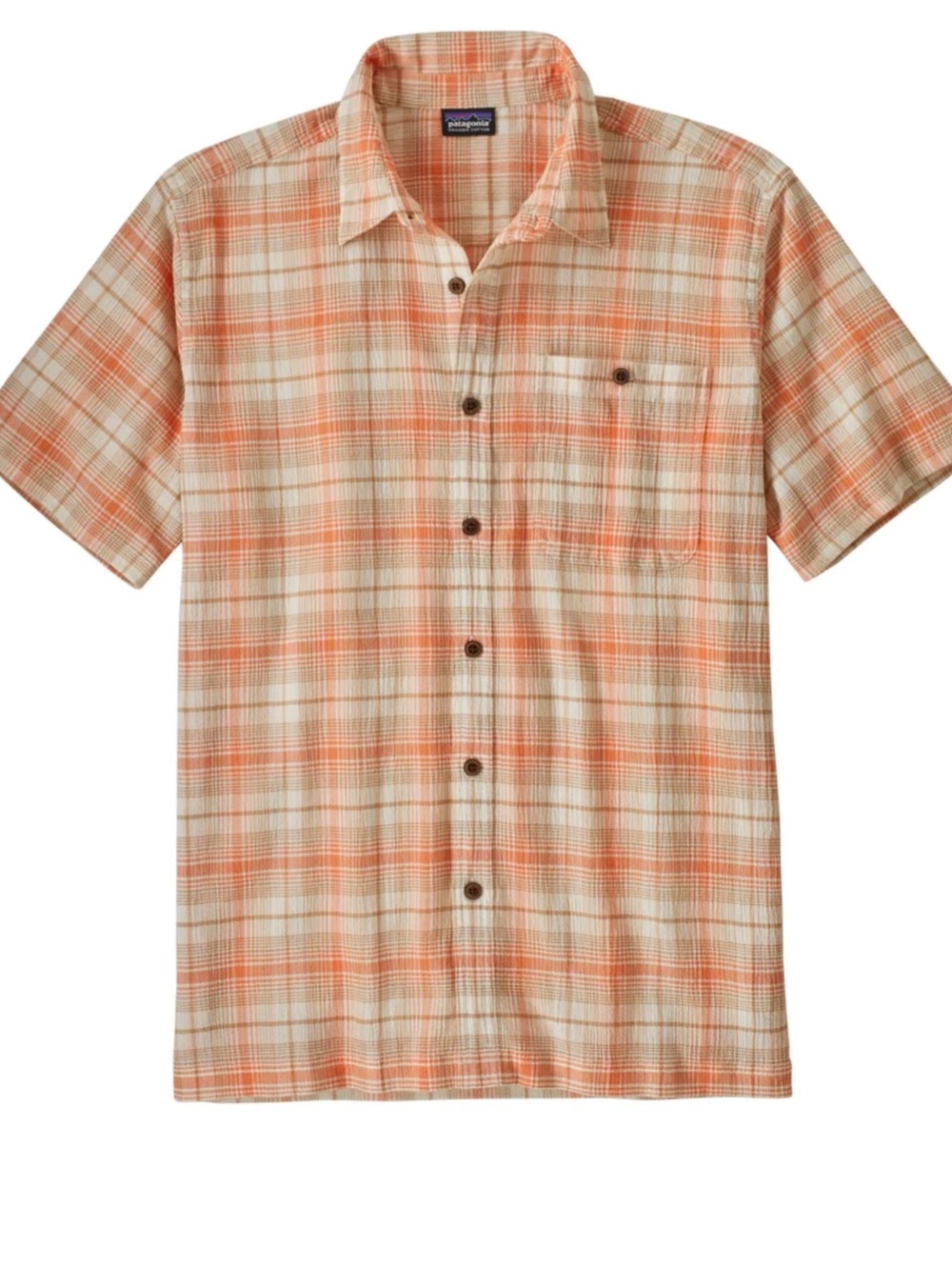 Patagonia Short-Sleeve Plaid Button-Up Shirt in Orange and Cream